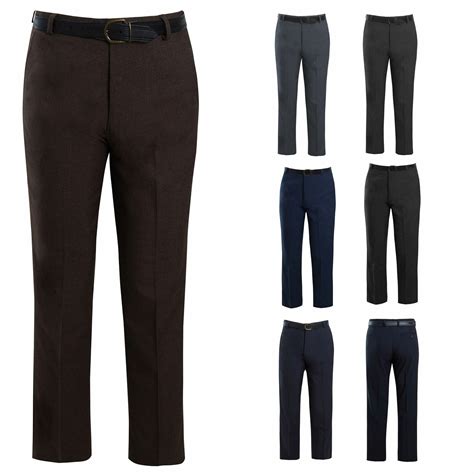 Mens Formal Trousers Casual Business Office Work Belted Smart Pants