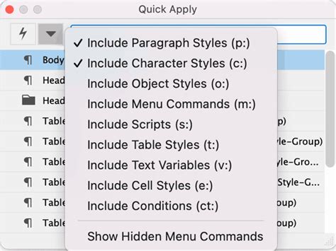 Adobe Indesign Quick Apply Shortcuts