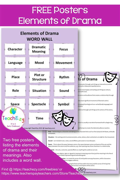 Freebies Elements Of Drama Drama Words Teaching Drama