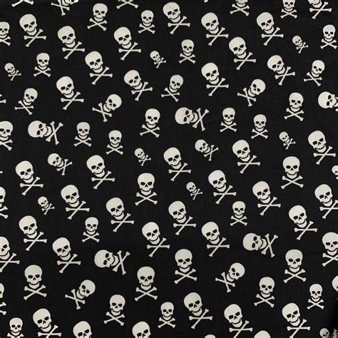 Crossbones Cotton Fabric Skulls Printed On Black White Etsy