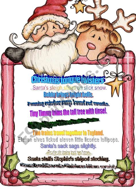 Christmas Tongue Twisters Esl Worksheet By Nebolondona