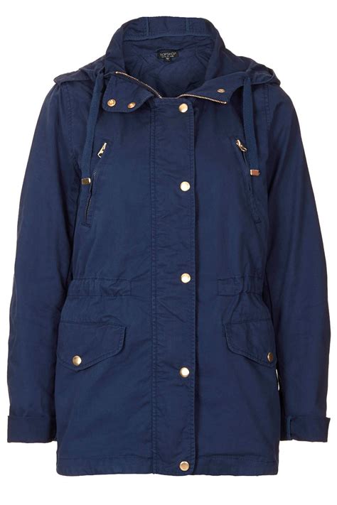 Lyst Topshop Hooded Parka Jacket In Blue