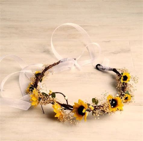 Bridal Dried Flower Crown Sunflower Fall Hair Wreath Sheer Etsy