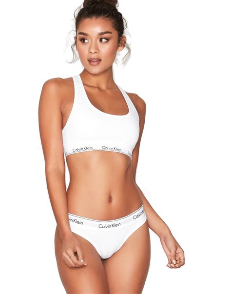 Calvin Klein Womens Cotton Bralette And Thongs Underwear Set In White