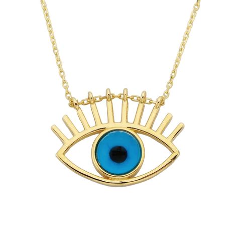 K Real Solid Gold Evil Eye Eyelash Necklace For Women