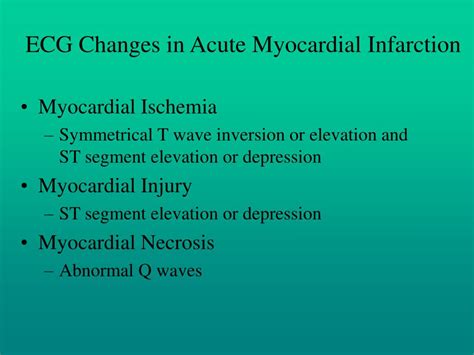 When the muscle becomes inflamed, the capacity to pump blood decreases. PPT - ECG Changes in Acute Myocardial Infarction PowerPoint Presentation - ID:393097