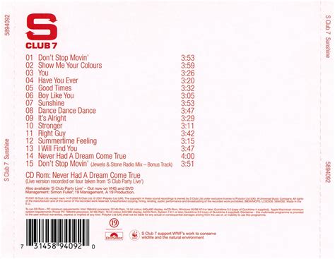 caratulas de cd de musica s club 7 sunshine 2001