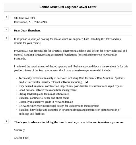 Senior Structural Engineer Cover Letter Velvet Jobs