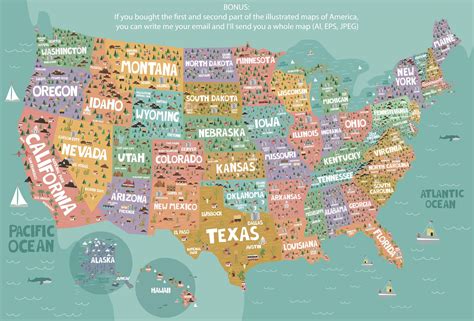 31 illustrated map of USA / part 2 | Illustrated map, Usa 