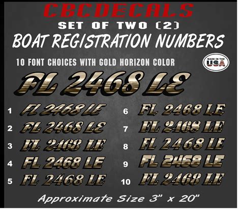 Gold Horizon Gradient Custom Boat Registration Numbers Vinyl Decals