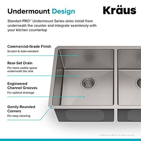 Kraus Standard PRO 33 Inch 16 Gauge Undermount 50 50 Double Bowl