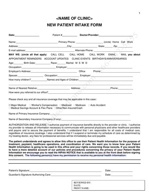 Printable Intake Form Printable Forms Free Online