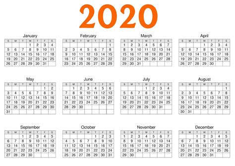 Printable Blank Yearly 2020 Calendar Template In Pdf Word And Excel