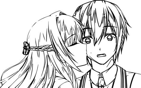 Anime Couple Kiss Coloring Page Free Printable Coloring Pages