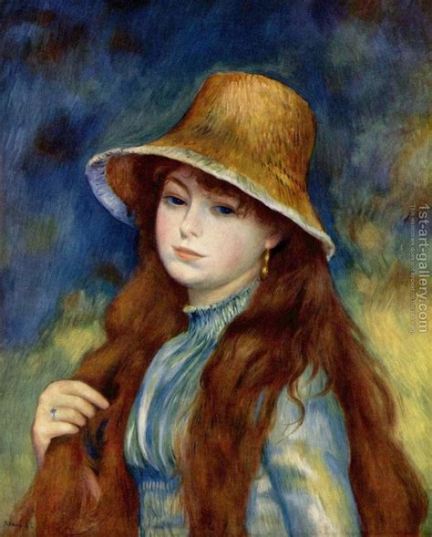 Girl With Straw Hat Painting By Pierre Auguste Renoir Reproduction