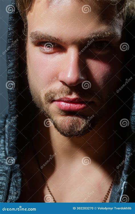Gay Studio Portrait Close Up Macro Shot Of Serious Man Close Up Guy