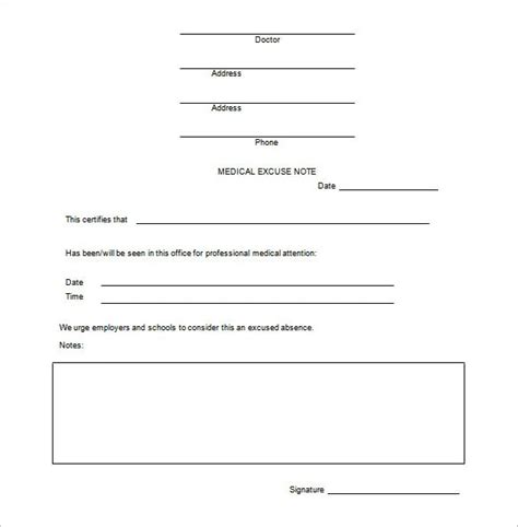 Doctors Note For Work Template Pdf