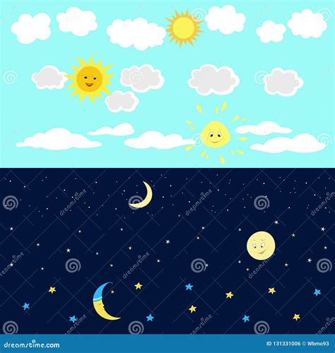 Day Night Sky Cartoon Image Stock Vector Illustration Of Mouth Fine