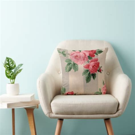 Vintage Cabbage Rose Wallpaper Throw Pillow Zazzle