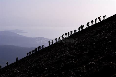 Climbers On Steep Mountain Slope Stock Image Image Of Backpackers