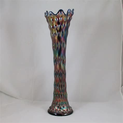 Antique Fenton Rustic Blue Carnival Glass Mid Size Swung Vase