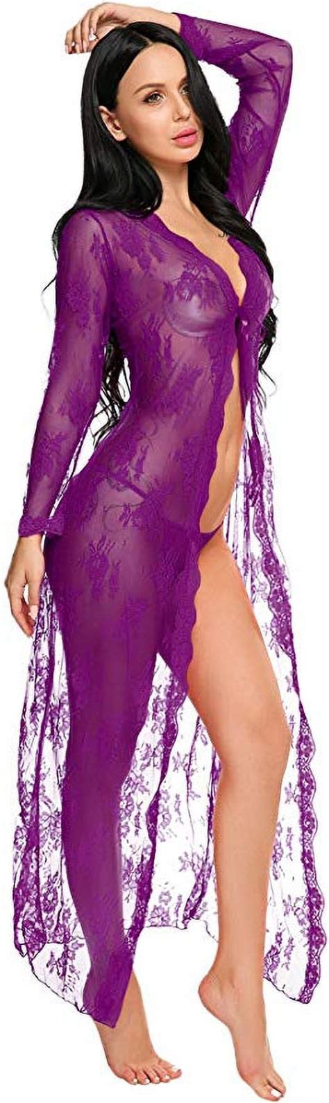 Lingerie For Women Sexy Long Lace Dress Sheer Gown See Through Kimono Robe