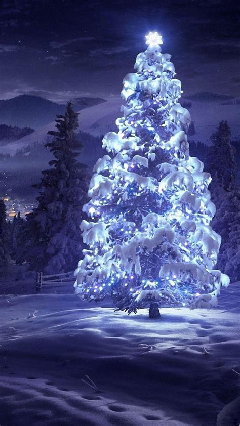 Christmas Tree Snow Blue Lights Android Beautiful Christmas Tree