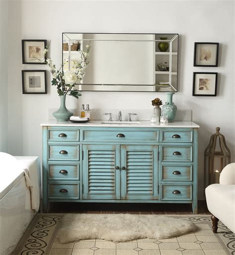 A slender round or oval mirror is ideal for a pedestal sink or single cabinet vanity, while a complete mirrored bathroom cabinet offers more. 60'' Beautiful antique Blue Abbeville single sink bathroom ...
