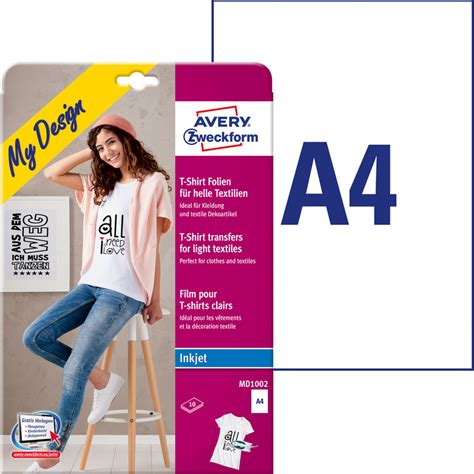 Avery Zweckform My Design T Shirt Transfer Folie Din A4 Md1002 Bei