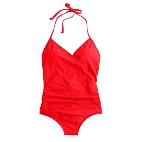 j crew halter wrap one piece swimsuit in red belvedere red lyst