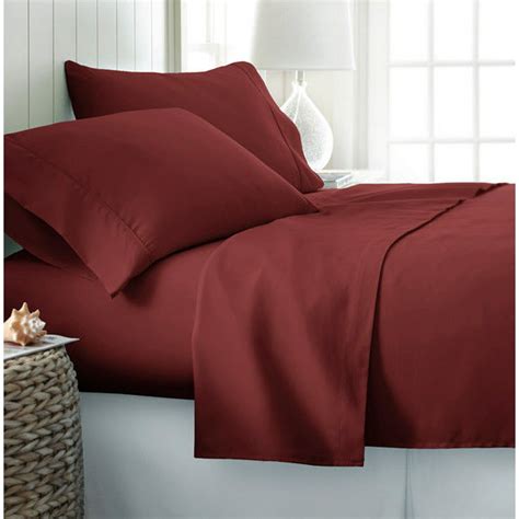 4 Pc Burgundy Queen Solid Bamboo Viscose Bed Sheet Set Eco Friendly