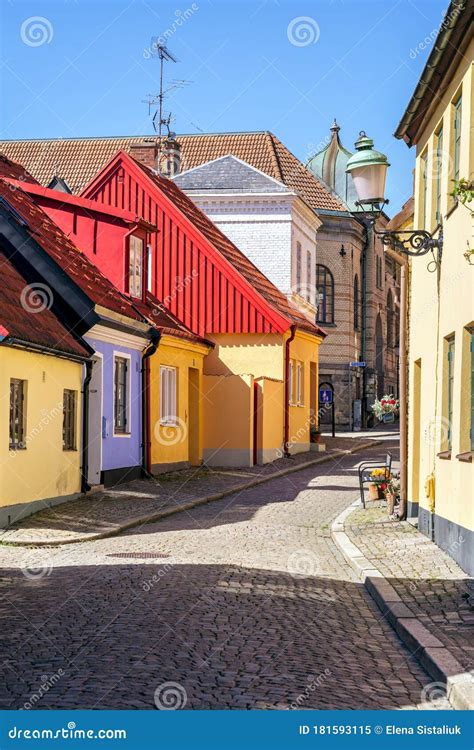 Typical Architectural Street Scene From The Small Swedish City Ystad In