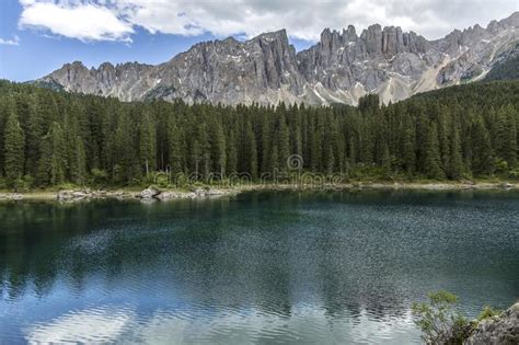 Lake Of Carezza Lake Carezza With Mount Latemar Bolzano Province
