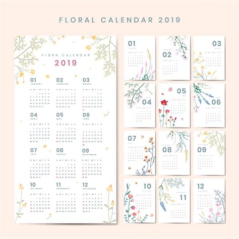 Free Vector Floral Calendar Mockup