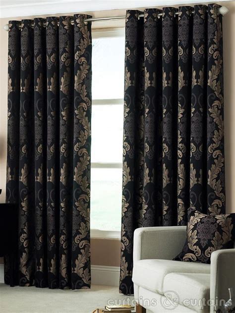 With chrome eyelets for a touch of modern shine, these fully lined curtains have a. Damask Black & Gold Heavy Luxury Designer Eyelet Curtain ...