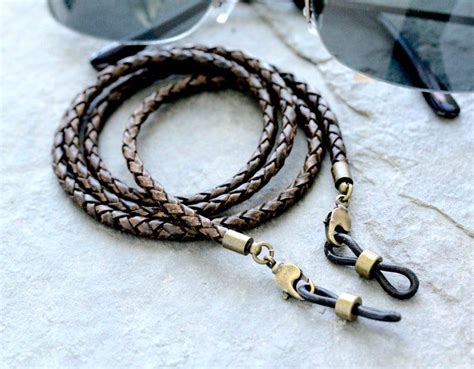 rugged braided leather eyeglass holder chain vintage brown leather sunglasses holder strap