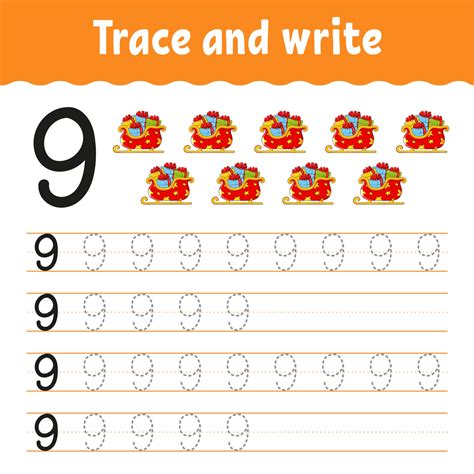 Learn Numbers 9 Trace And Write Winter Theme Handwriting Practice
