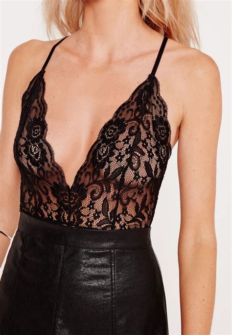 missguided sheer lace strappy back bodysuit black black bodysuit women tops online sheer lace