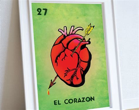 Heart El Corazon Loteria Art Print Retro Mexican Loteria Pop Etsy