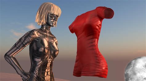 Sexy Robot Girl Getting Hold Of A Red Mini Dress Donated