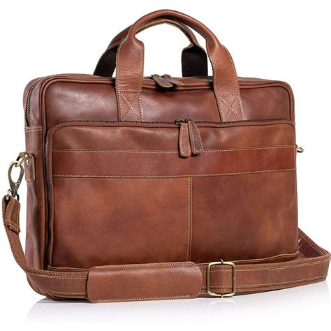 Komalc 16 Inch Leather Briefcases Laptop Messenger Bags For Men And