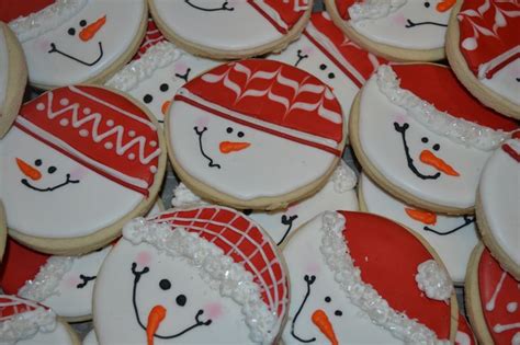 Cookies Snowmen Cookies With Cute Funny Faces And Red Hats