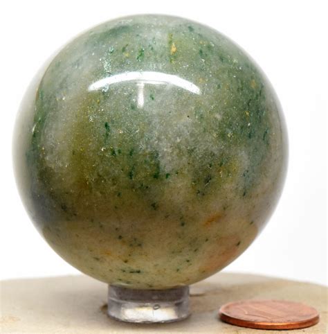 Green Yellow White Aventurine Or Indian Jade Carved Sphere