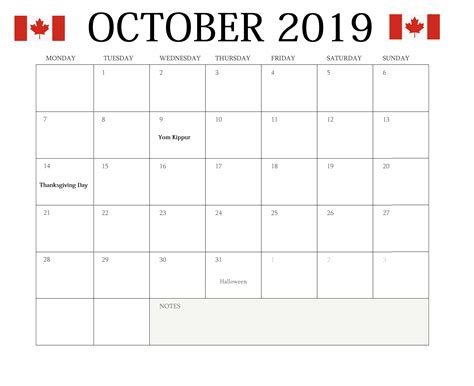 October 2019 Holidays Calendar Canada Holiday Calendar Federal