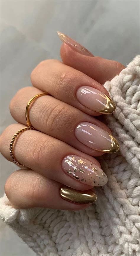 Almond Nails For A Cute Spring Update Metallic Gold French Tip Nails