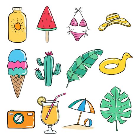 Premium Vector Set Of Doodle Summer Icons On White Background