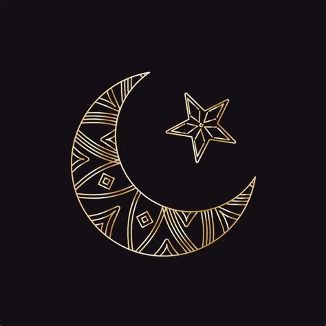 Premium Vector A Crescent Moon And A Star Decoration Lines Vector