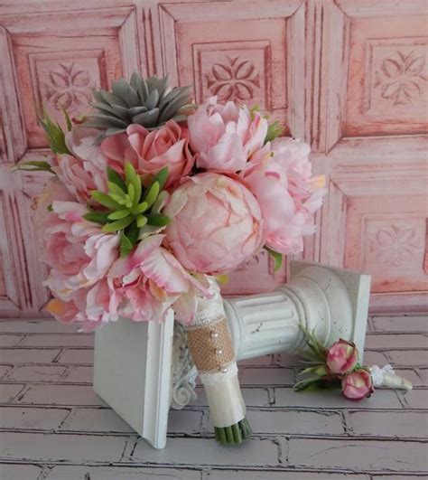 Blush Pink Peony Wedding Bouquet Pink Peony Bridal Bouquet Succulent