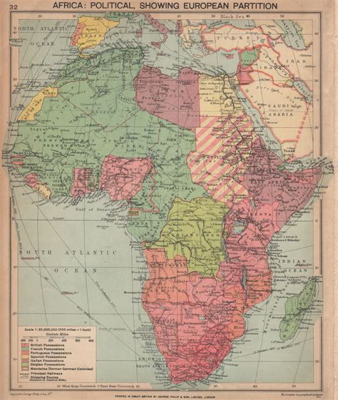 Africa Political Map Of Showing International Boundaries 1936 Old Vintage