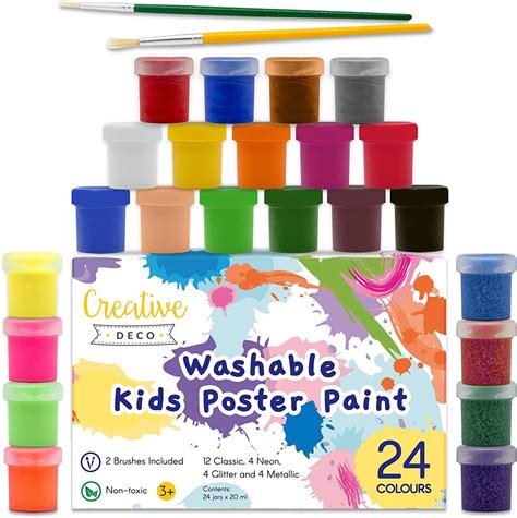 Creative Deco Washable Kids Poster Paint Set 20 Ml X 24 Multi Colour
